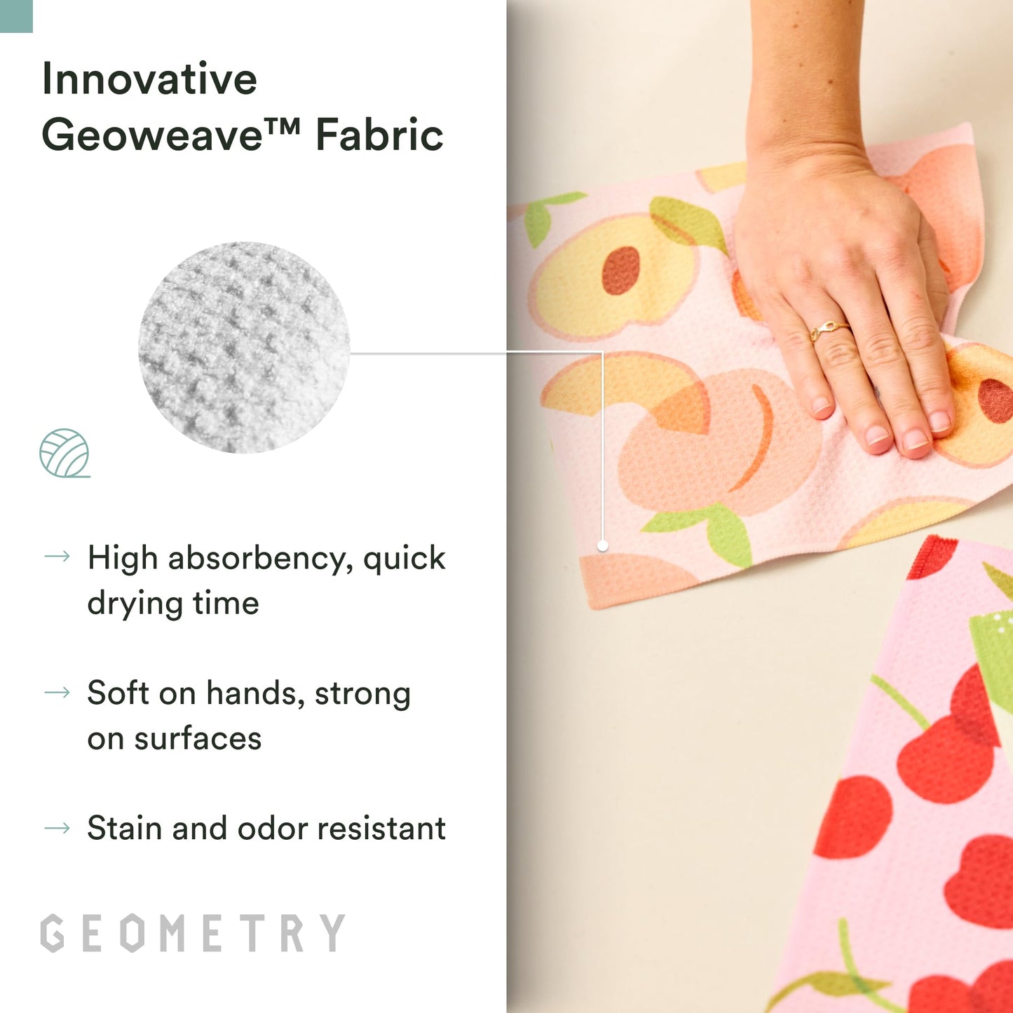 GEOMETRY Kitchen Dish Cloths - Spring & Summer Collection - Premium Dishcloths with Geoweave - Absorbent & Fast Drying Kitchen Towels - Soft Floral, 10" x 10" - 3-Pack