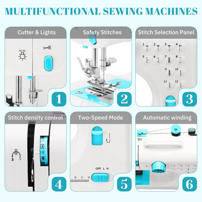 Verdanika Beginner Sewing Machine, 12 Built-in Stitches with Foot Pedal, 2-Speed Control, Portable Mini Sewing Machine for Home Travel Use & Sewing Enthusiasts (blue)