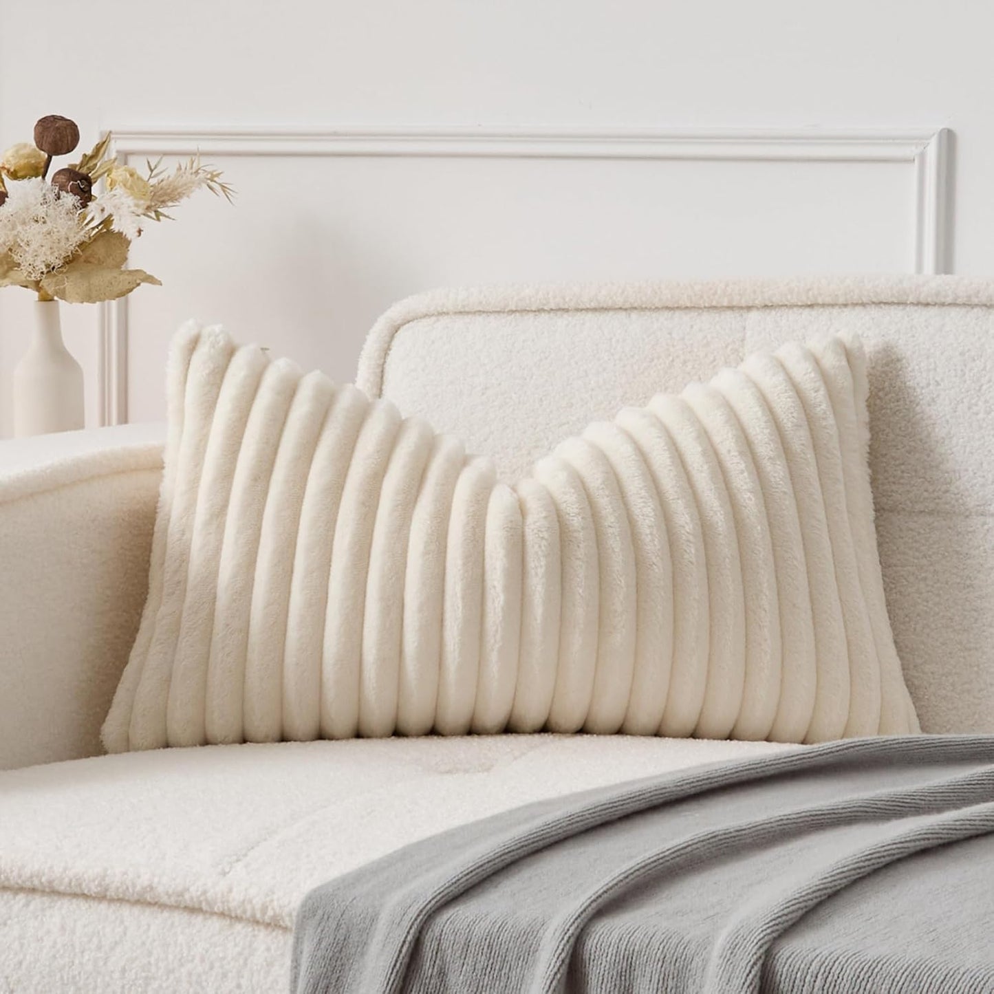 14x24 Inch Set 1 UGASA Lumbar Throw Pillow Cover of Super Soft Faux Fur Decorative Pillow Case Plush Flannel Texture