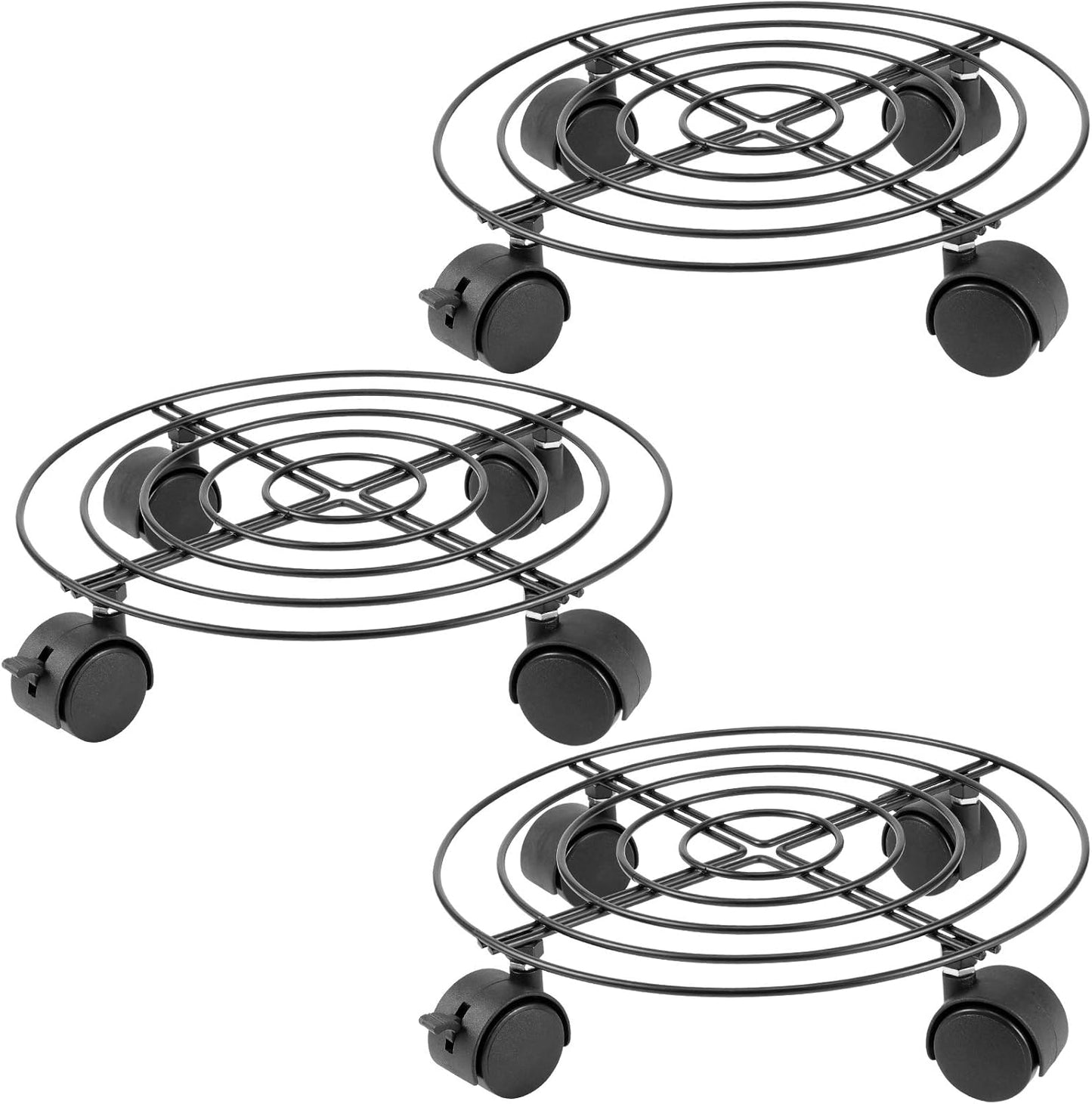 3 Pack 10.6 Inches KEILEOHO Metal Plant Caddy with Wheels, Heavy Duty Plant Caddy Stands, Rolling Plant Stand