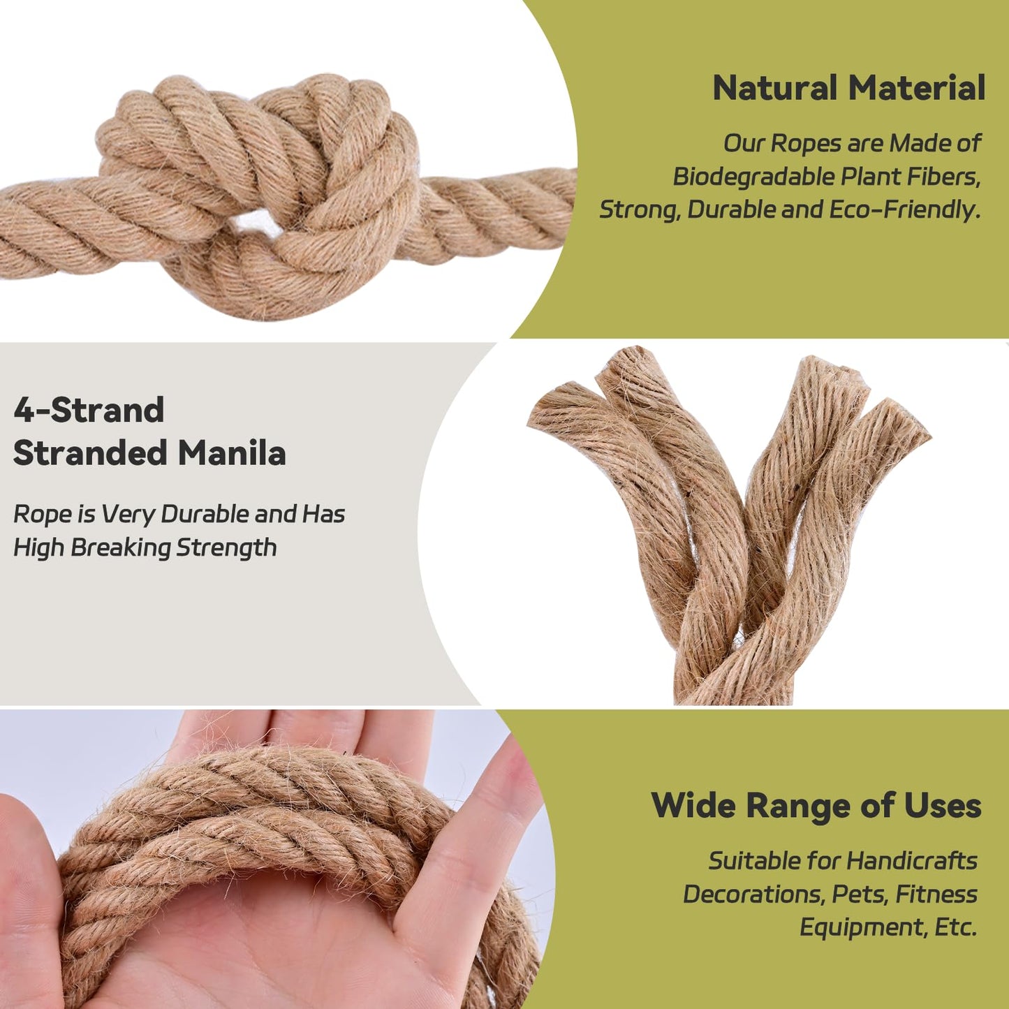 BRETANGME Natural Jute Rope 5/16 in (8mm) x 200 Ft, 4-Strand Twisted Thick Jute Twine String for Cat Scratching Post, Macrame Cord, Crafts, Garden Twine, Plant Hangers, Home Decor