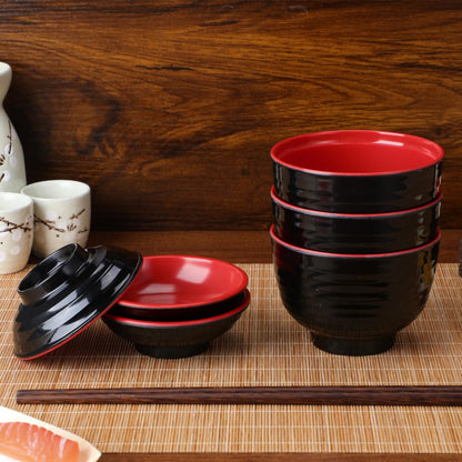 Luxshiny 3 Set Japanese Style Miso Soup Bowls Lids Bowls Hot Pot Rice Noodles Salad Traditional Lacquered Design Microwave Dishwasher Safe