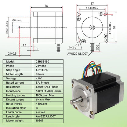 RATTMMOTOR CNC Controller Kit, 4 Axis CNC Kit with Nema23 Stepper Motor 57*76mm 270Oz-in 3A 1.8Nm, TB6600 Driver 4A, USB Mach3 CNC Motion Control Card Breakout Board, 24V Power Supply for CNC Machine