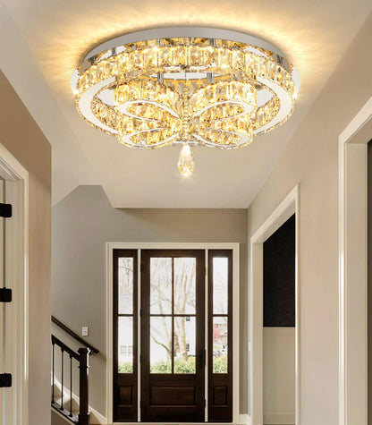 dolria Modern Crystal Chandelier LED 2-Tier Flush Mount Ceiling Lighting Dimmable Pendant Light for Living Room Bedroom Dining Room Entryway Hallway