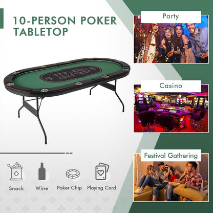 Giantex 10 Players Poker Table with Cup Holder, Folding Casino Leisure Table with 4 USB Ports, Extra Lights, Easy to Assemble, Foldable Game Poker Tables for Texas, Card Games (Green)
