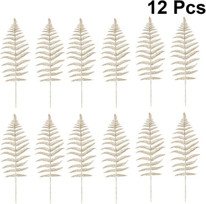NUOBESTY 12pcs Christmas Artificial Flashing Leaves, Xmas Tree Hanging Ornament for DIY Wreath Crafts & Decorations