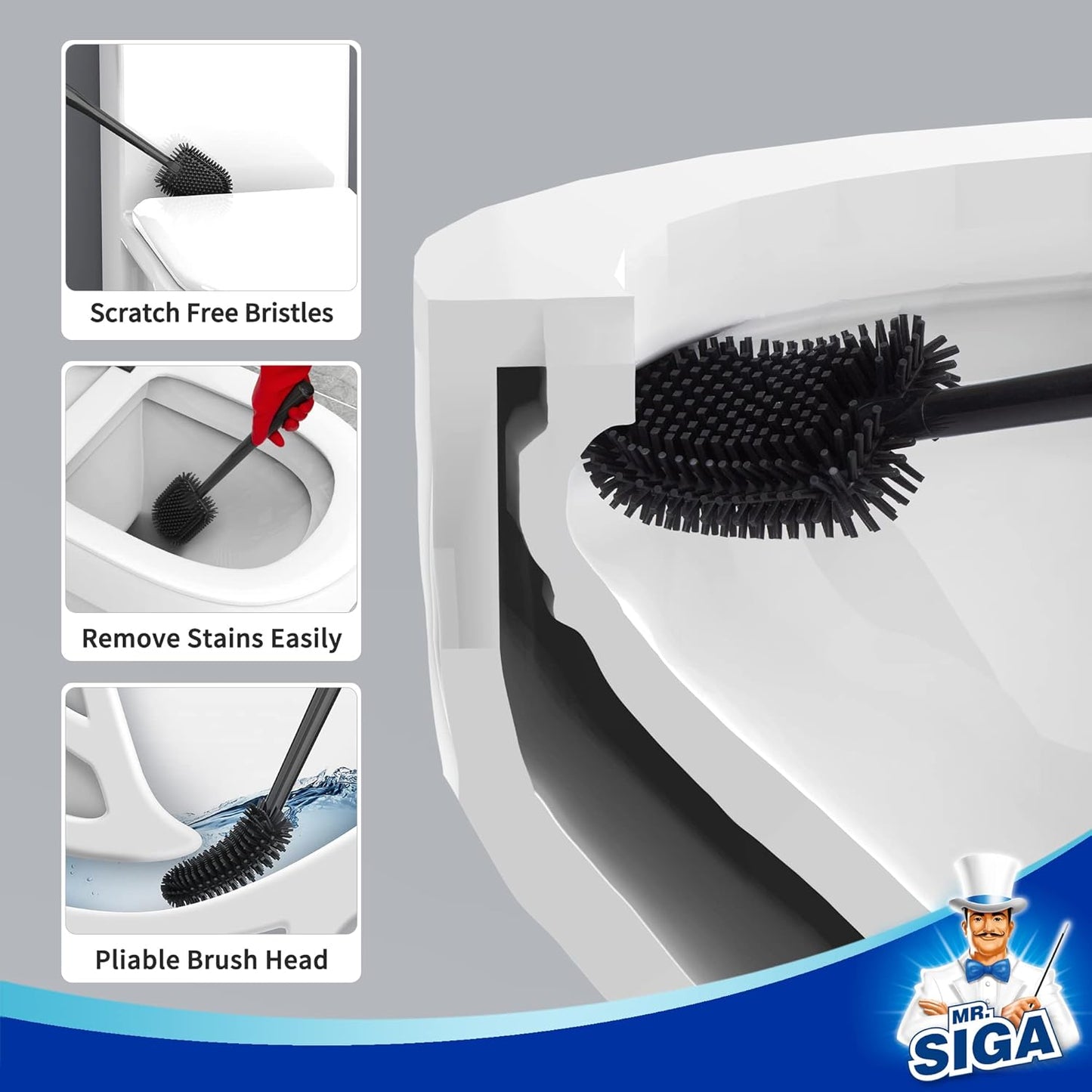 1 Pack MR.SIGA Toilet Bowl Brush and Holder, Durable and Flexible Bristles, Wall Mounted Toilet Brush for Bathroom
