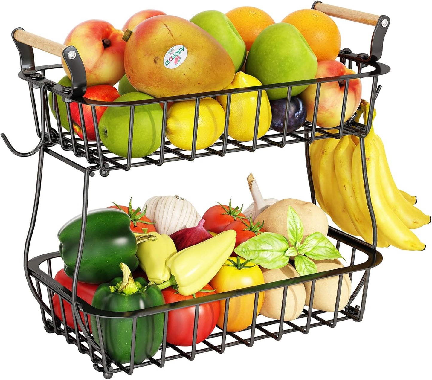 2 2 Countertop Counter ANTOPY Tier Fruit Basket with Banana Hangers, Fruit Vegetable Basket Bowl for Kitchen Metal Wire