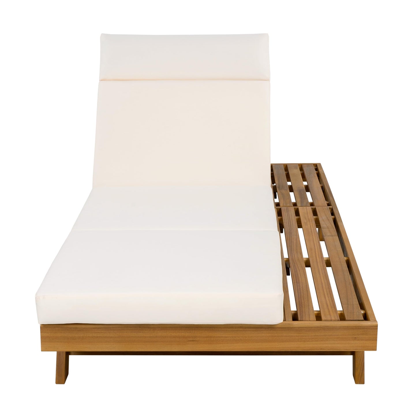Christopher Knight Home Kayes Wood Chaise Lounge with 4'' Four-Folds Cushion, Outdoor 79'' Patio Recliner Chair with 4-Position Adjustable Backrest, Sun Lounger for Backyard, Teak+Cream