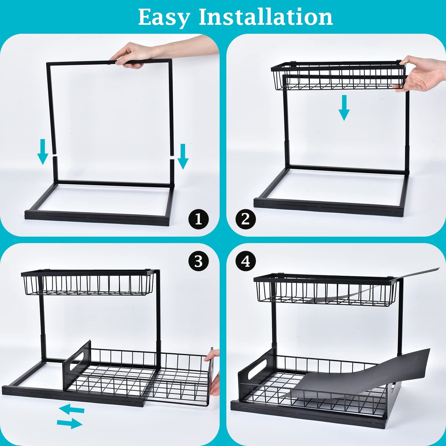 REALINN Under Sink Organizer, Pull Out Cabinet Organizer 2 Tier Slide Out Sink Shelf Cabinet Storage Shelves, Storage for Kitchen Bathroom, White, 2 Pack