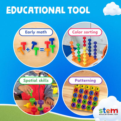 Skoolzy Peg Board Set - Montessori Toys for 2 Year Old - 33 Pc Peg Board for Kids - Occupational Therapy Toys with Pegs, Dice, Lacing String & Storage Bag - Montessori Toys for 2+ Year Old