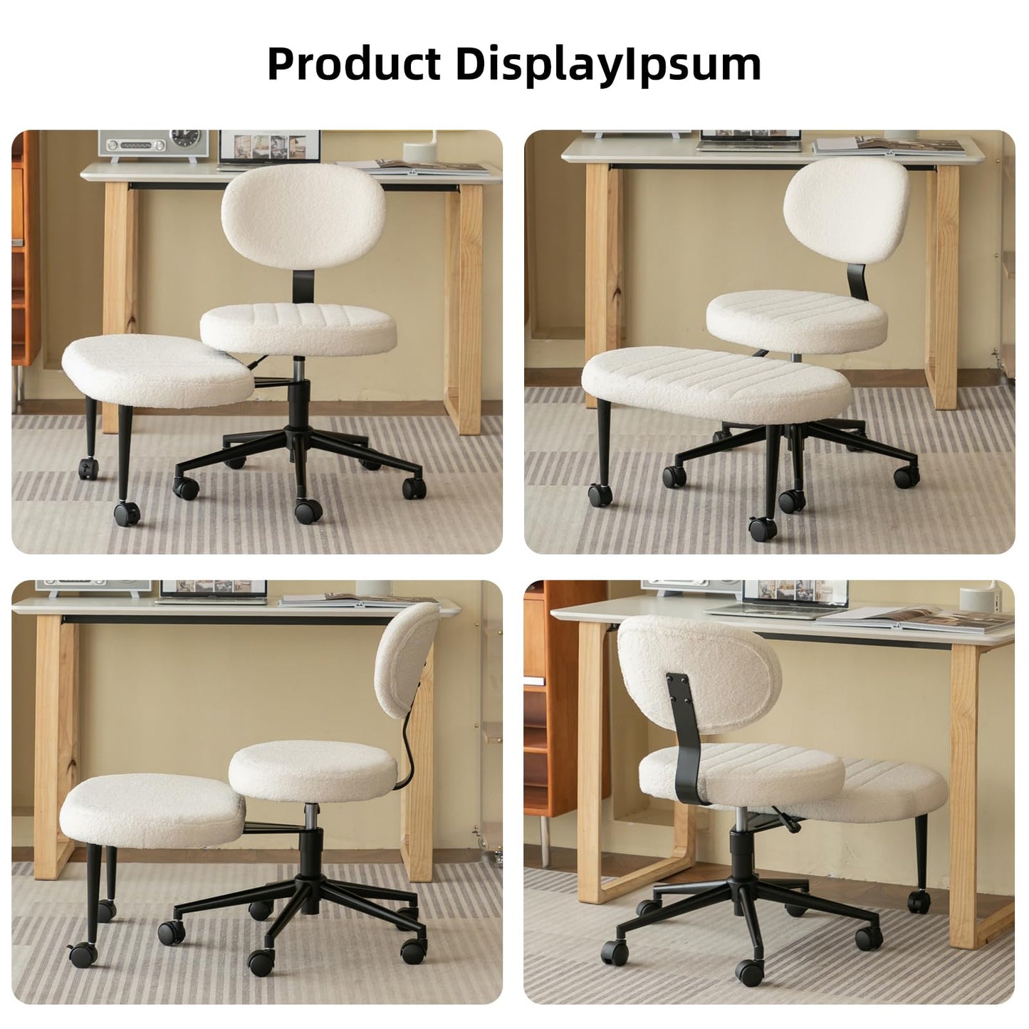 Ergonomic Cross Legged Office Chair with Back Support, Multi-Position Swivel Desk Chair for Adults, Meditation and ADHD Fidget Work Chair with Rolling Base, White