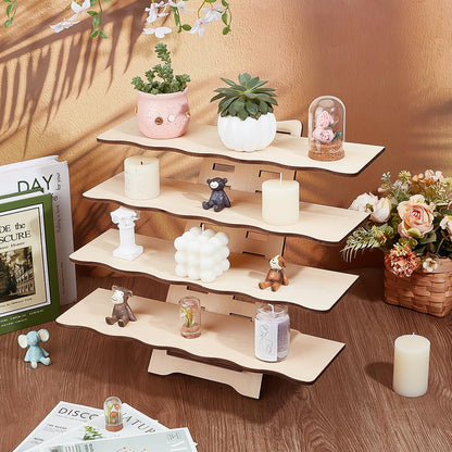 PH PandaHall Wood Tiered Display Stand, 4 Tiers Ratail Craft Show Rack Tabletop Display Shelf Organizer for Cupcake, Candles, Perfume, Figurine, Plant, Bottle, Retail Vendor