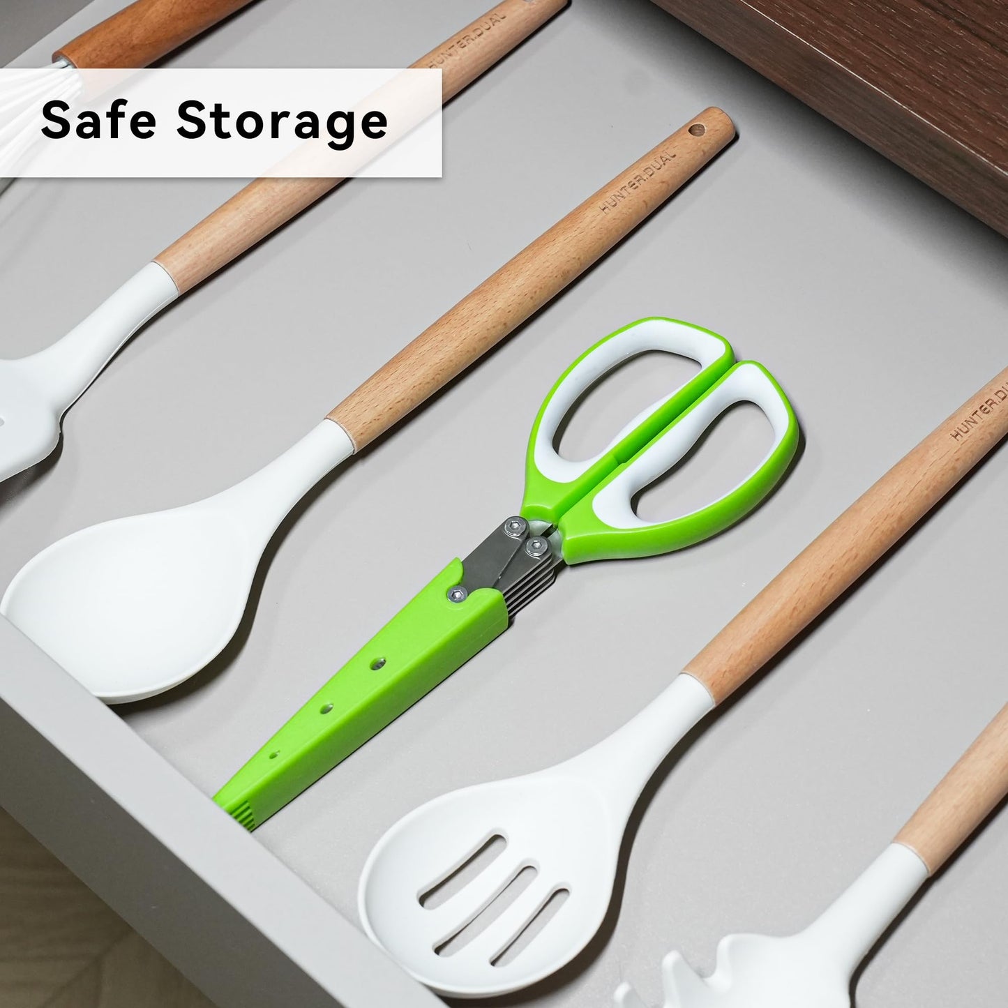 5 Blades Herb Scissors - Professional Kitchen Shears with Safety Cover for Cutting Green Onions, Fresh Herbs, Vegetables & Salad Food Prep, Must-Have Cooking Gadgets, Dishwasher Safe