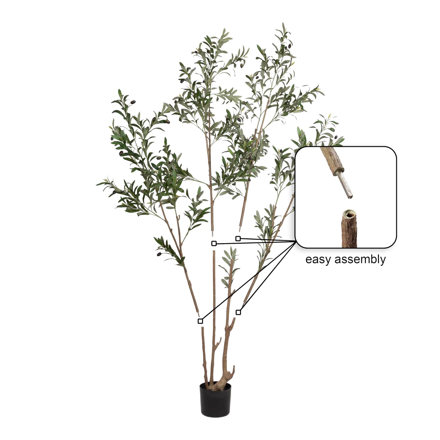 Kate and Laurel Oliveira Faux Olive Tree with Portell Metal Planter Pot, 7 FT, Gunmetal, Potted Artificial Olive Plant Tree with Realistic Foliage and Added Moss, Fake Plant Living Room Decor
