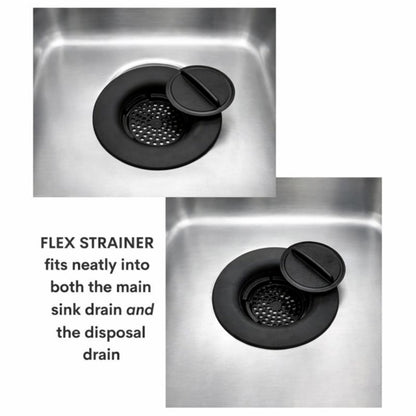 Flex Strainer® Sink Drain Strainer with Optional Stopper – No Center Stem, Fits Standard 3½” Sink Drains & Disposals – Easy Clean, Dishwasher Safe – Made in USA – Black, 2-Pack