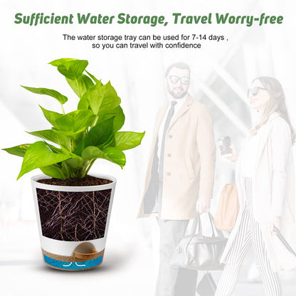 YNNICO Indoor Self Watering Planters with Drainage Holes and Saucers, 8, 7, 6.5, 6, 5.5, 5 Inches, White, 6 Pots