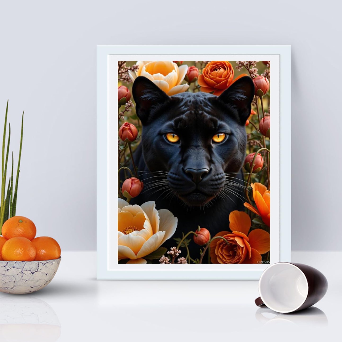 UIBDVKS Panther Floral Portrait Diamond Art Kits for Adults, 5D DIY Full Drill Diamond Painting Kits for Adults Beginners, 12x16 in Diamond Painting Kit for Wall Home Decor (No Frame)