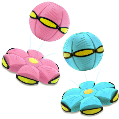 Magic Metaball, Children's Bouncing Ball, 2PCS Magic Flying Saucer Interactive Pop-Up Transform Toy, Parent-Child Interaction Pink & Light Blue Bouncy Ball, Delay Frisbee Flying Disc Toy with 6 Light