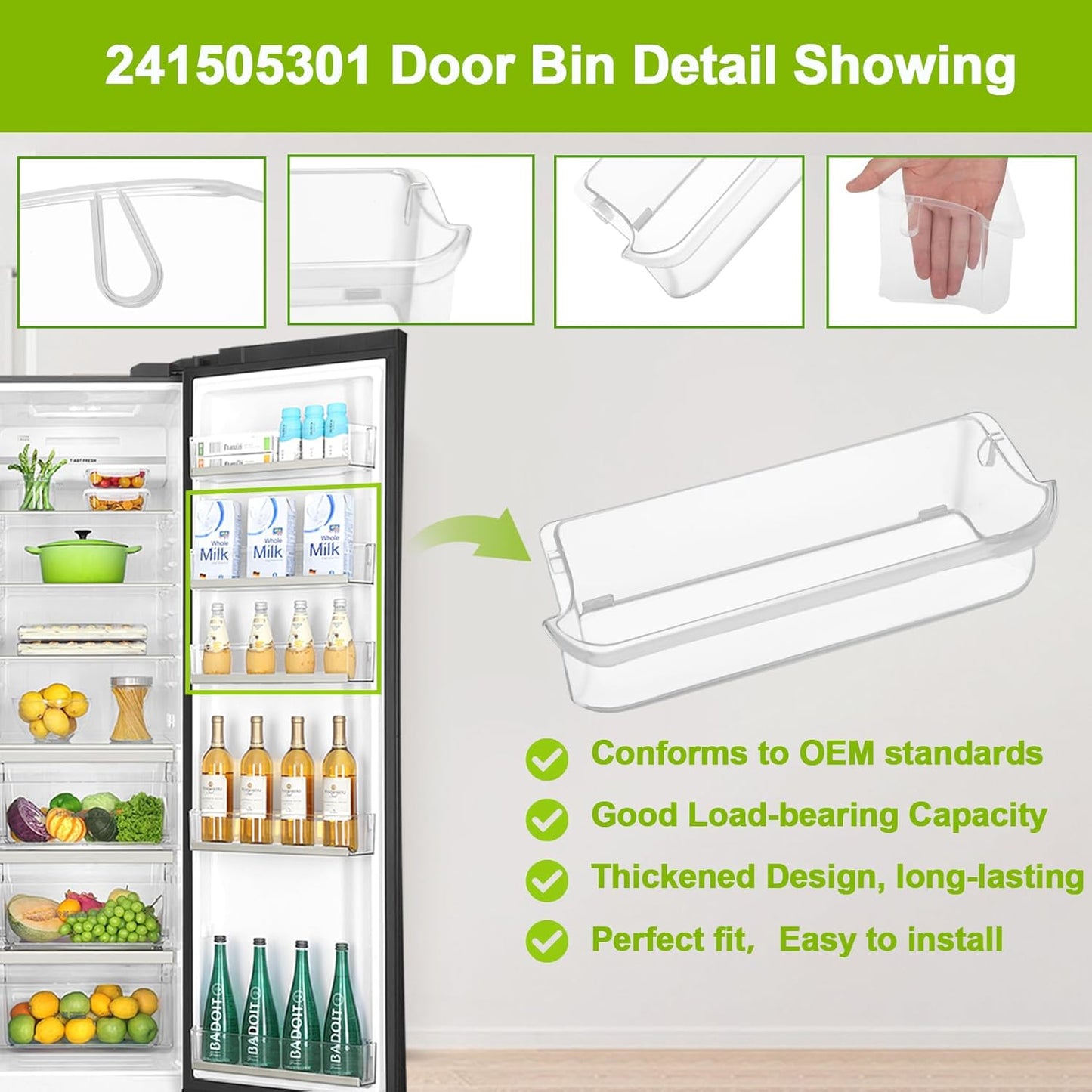 UPGRADED 241505301 Refrigerator Door Shelf Bin Compatible with Frigidaire Replacement Parts 241505300 AP3769131