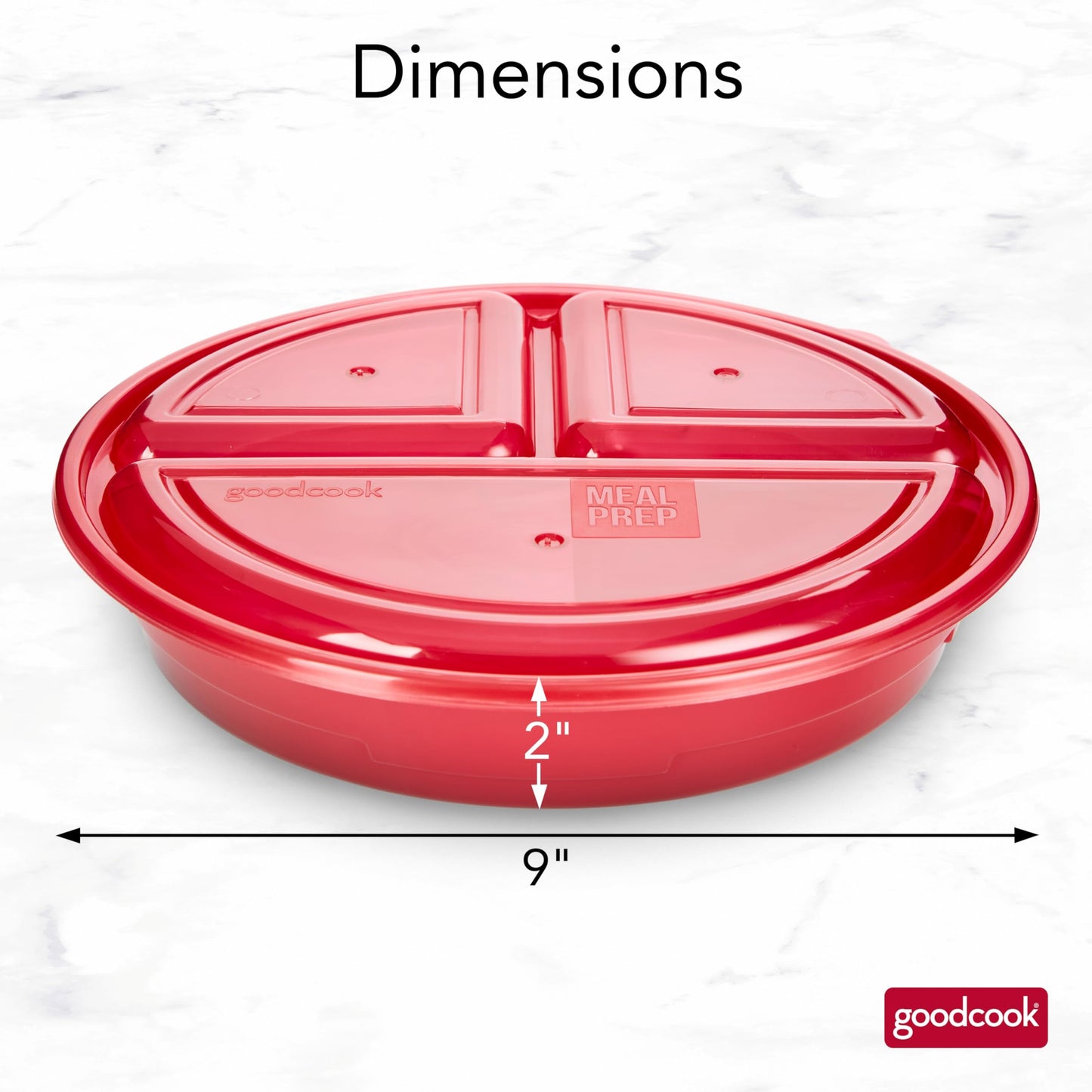 GoodCook Meal Prep Containers Set Microwave & Dishwasher-Safe Round Food Organizers with Labeled Compartments BPA-Free Food Storage Set with Snap Shut Lids Portion Control, 10-Pieces, Red