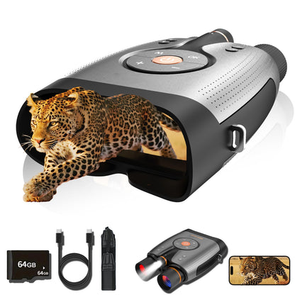 Waaniynan 4K UHD Night Vision Binoculars with Smart App Control, Night Vision Goggles with 3940ft View Range, 52MP Full Color Photo, 64GB Card for Camping/Security, Black