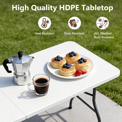 MAKE CHANGES Folding Table 6 Pack, 6 FT Foldable Plastic Table with Carrying Handle, Heavy Duty Portable Fold-in-Half Utility Table for Party, Camping, Banquet, Craft, Wedding, Indoor & Outdoor Use