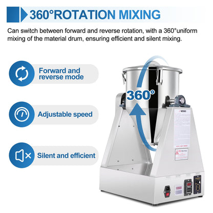 YUCHENGTECH 10L Lab Dry Powder Mixer Mixing Machine Particle Blender Powder Mixer Granual Blender for Food Chemical Medical 0-33 rpm (110V, 10L(2-5kg))