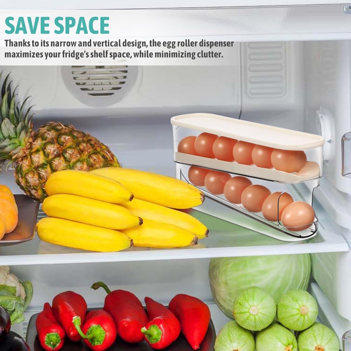 PRETYZOOM Automatic Rolling Egg Holder for Fridge, Home Egg Dispensing Organizer Refrigerator