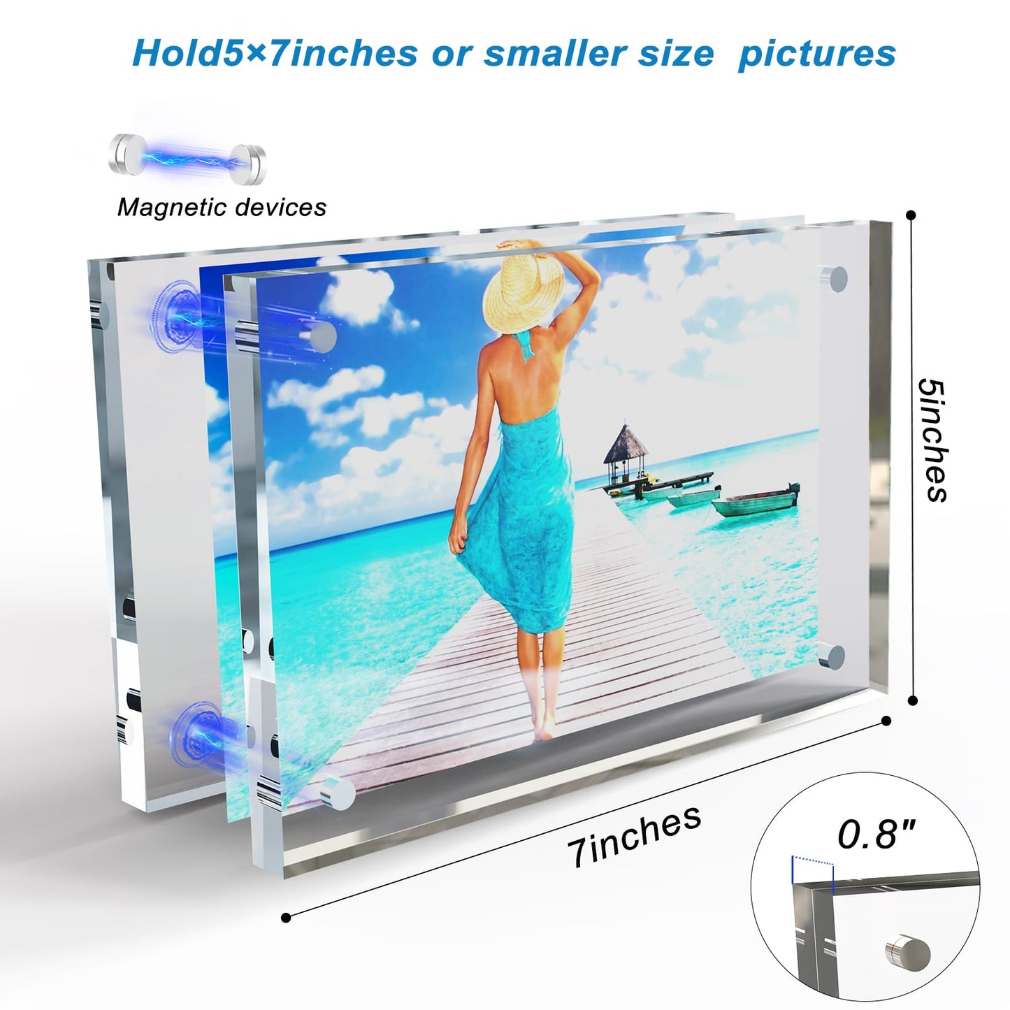 laapee 5x7 Inches Acrylic Picture Frames 5 Pack, Double Sided Magnetic Photo Frames,Free Standing on Desk or Table Clear Picture Frames