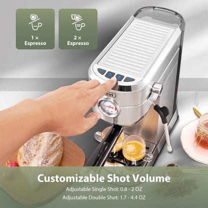 Gevi Commercial Espresso and Coffee Makers, Professional 20 Bar Espresso Maker with Milk Frother, Stainless Steel Expresso Coffee Machines for Home, Compact Cappuccino Machine, Great Gift