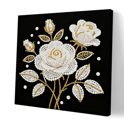 yzARTche Diamond Art Pearl Painting Kit, DIY Pearl Art Painting with Black Frame, Handmade Gem Dot Picture Craft for Home Wall Decor Present Set-21-Rose