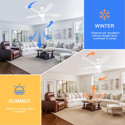 NKPU White Ceiling Fans with Lights, 52 Inch Low Profile Ceiling Fan with Light and Remote/App Control, Dual-Sided Blades, Reversible, 3CCT, Dimmable, Modern Ceiling Fan for Indoor/Outdoor Patios