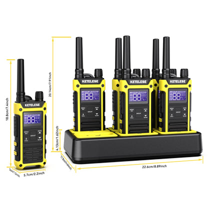 KETELESE T3F Walkie Talkies 6 Pack for Adults, IP67 Waterproof 2 Way Radios Rechargable, with Earpiece and Mic, Shock Resistant, Dual PTT, One Key Group Call, VOX, NOAA&Wheather Alert, Black/Yellow