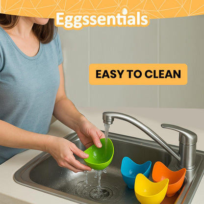 Eggssentials - Poached Egg Cups - Pack of 4 - BPA Free Silicone Egg Poacher Cups - Nonstick Poached Egg Cooker for Microwave, Stovetop, Baking – Easy to Clean Poaching Pods for Perfect Eggs