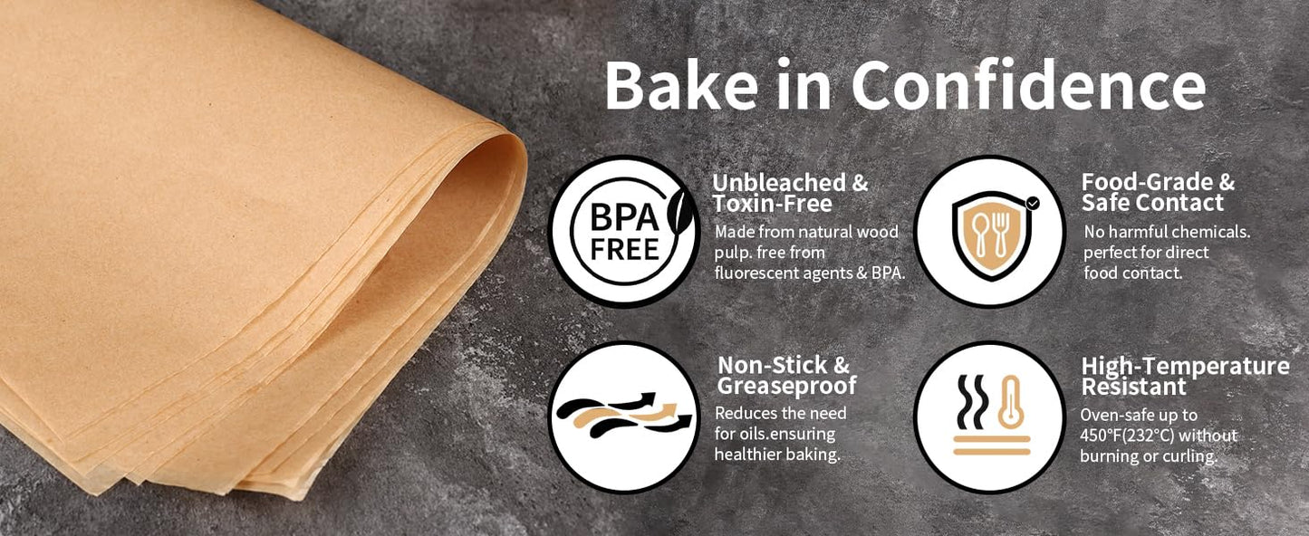 Unbleached 12in x 262ft Parchment Paper Roll with Built-in Slide Cutter - Food Grade Non-Stick Baking Paper for Cooking, Baking, Grilling, Air Fryer & Steaming