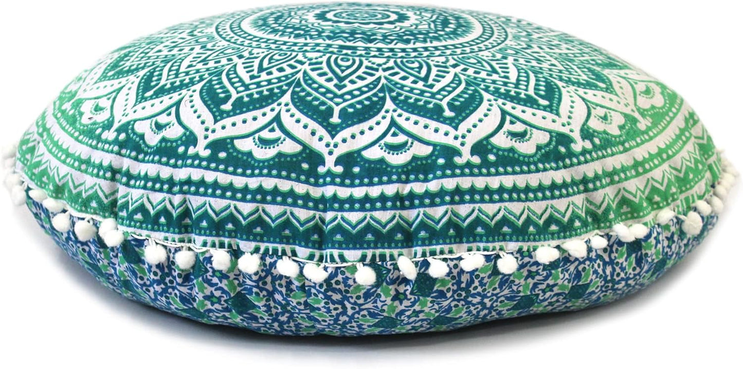 22" CRAFT KALA IN Round Mandala Floor Pillow Cushion Cover Seating Throw Cover Hippie Decorative Bohemian Ottoman Poufs