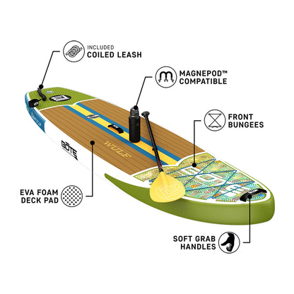 BOTE Wulf Aero Inflatable Stand Up Paddle Board Kit Includes Accessories Adjustable Paddle iSUP Travel Bag Blow Up Pump Safety SUP Coiled Leash Multiple Sizes