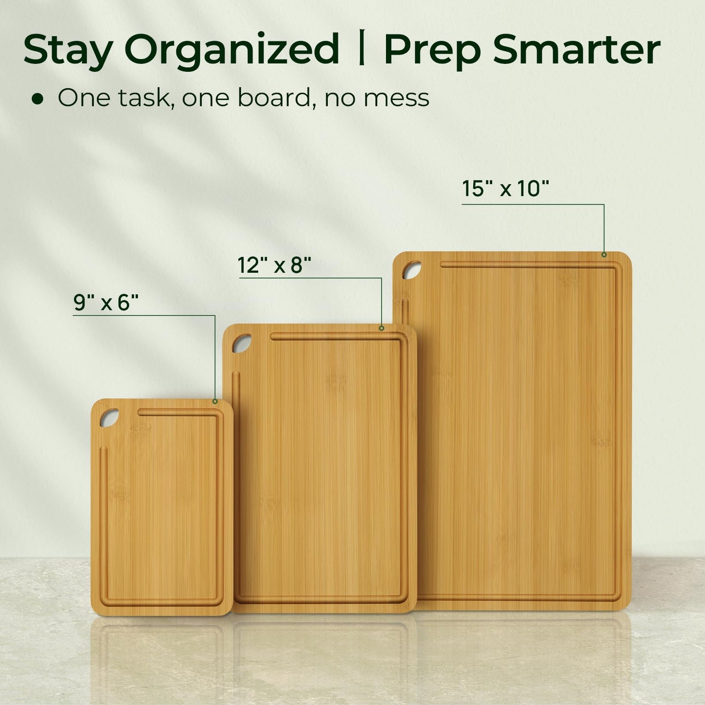 Keechee Wood Cutting Board for Kitchen - Reversible Bamboo Cutting Boards Gift Set of 3 with Juice Groove, Wooden Chopping Board for Meat, Fruit, Vegetables & Cheese (Pre Oiled, Natural)