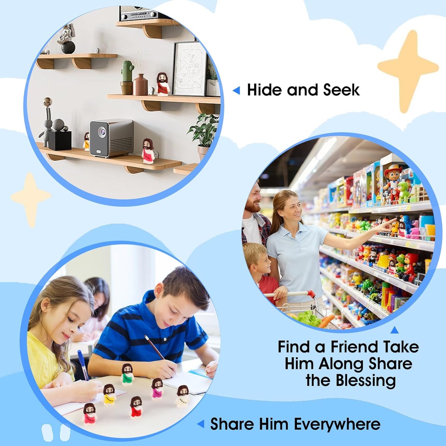 Skiennix 200PCS Mini Jesus Figurines - Colorful Tiny Religious Gifts for Easter Egg Stuffers