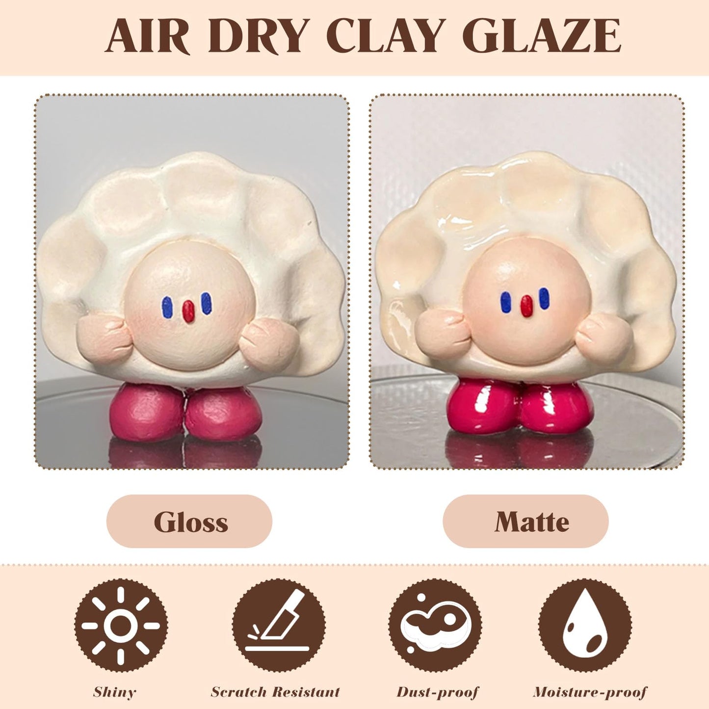 120ML Air Dry Clay Glaze with 29PCS Clay Tools Kit, Gloss Polymer Clay Kit and Clay Varnish, Pottery Tool Kit for Sculpting, Modeling, Shaping Crafts, High Gloss, Scratch Resistant