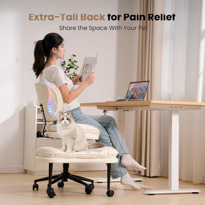 HOMRELEXA Extra-Wide & Tall Cross-Legged Office Chair – Deeply-Padded Cloud Seat, Ergonomic Back Support, Adjustable Height for ADHD & Meditation, White