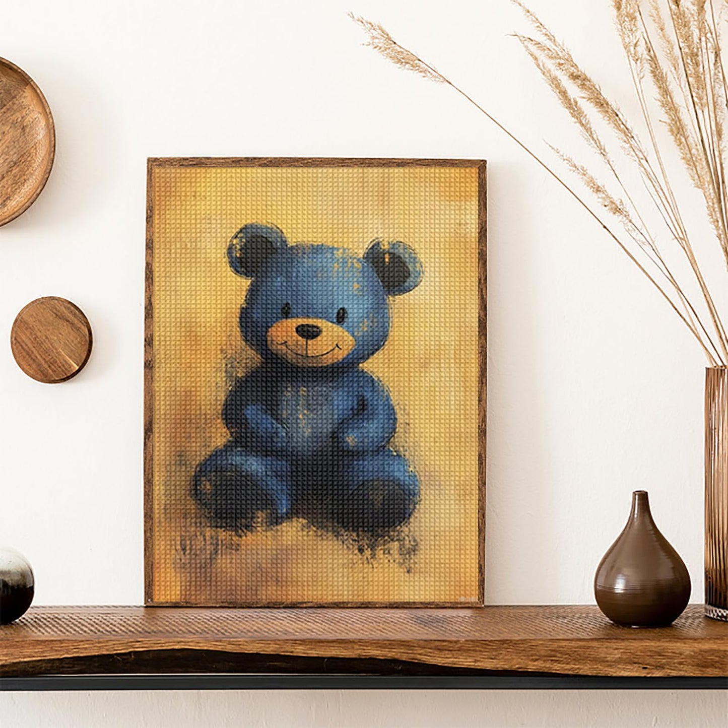 HMDIIMGE Blue Teddy Bear Diamond Painting Kits, DIY 5D Paint for Adults, Full Drill Crystal Diamond Drawing Suitable for Home Wall Decoration 12x16in