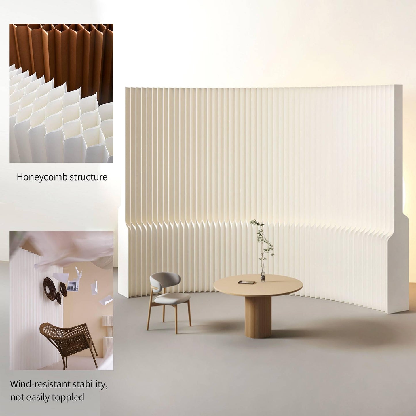 Paper Room Divider，Folding Privacy Screen, Portable Paper Room Partition, Accordion wall Divider for Dorm Office Studio Exhibition Salon (6.6'W x 5.3'H)