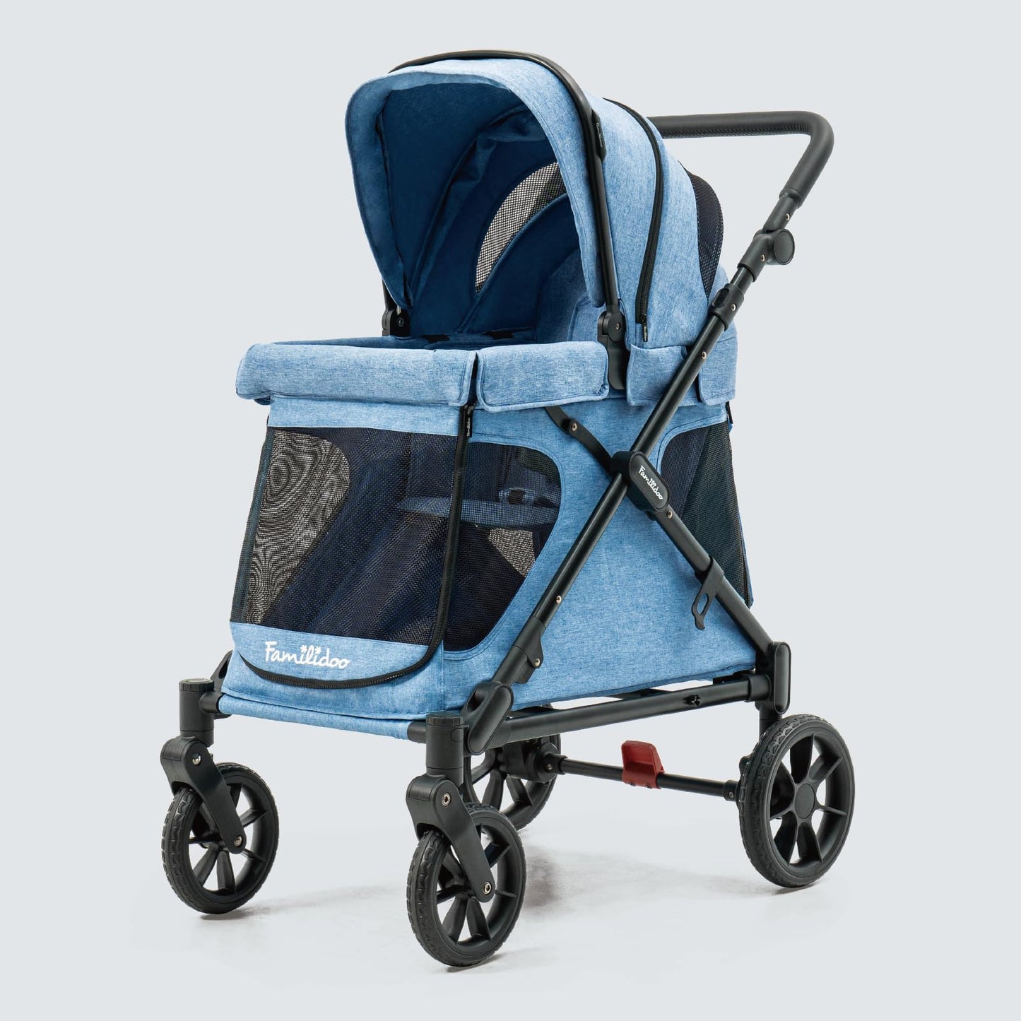 Familidoo Q1 2.0 Multi-Use Kids Wagon Stroller – Foldable, Lightweight & All-Terrain for Kids & Pets – Magnetic Safety Harness, Rain Cover & Compact Travel Design – Up to 132 lbs (Denim Blue)