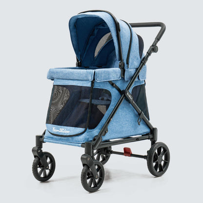 Familidoo Q1 2.0 Multi-Use Kids Wagon Stroller – Foldable, Lightweight & All-Terrain for Kids & Pets – Magnetic Safety Harness, Rain Cover & Compact Travel Design – Up to 132 lbs (Denim Blue)