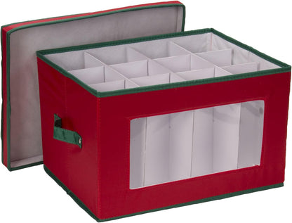 Household Essentials 540RED Holiday China Storage Chest with Lid and Handles, Red Canvas
