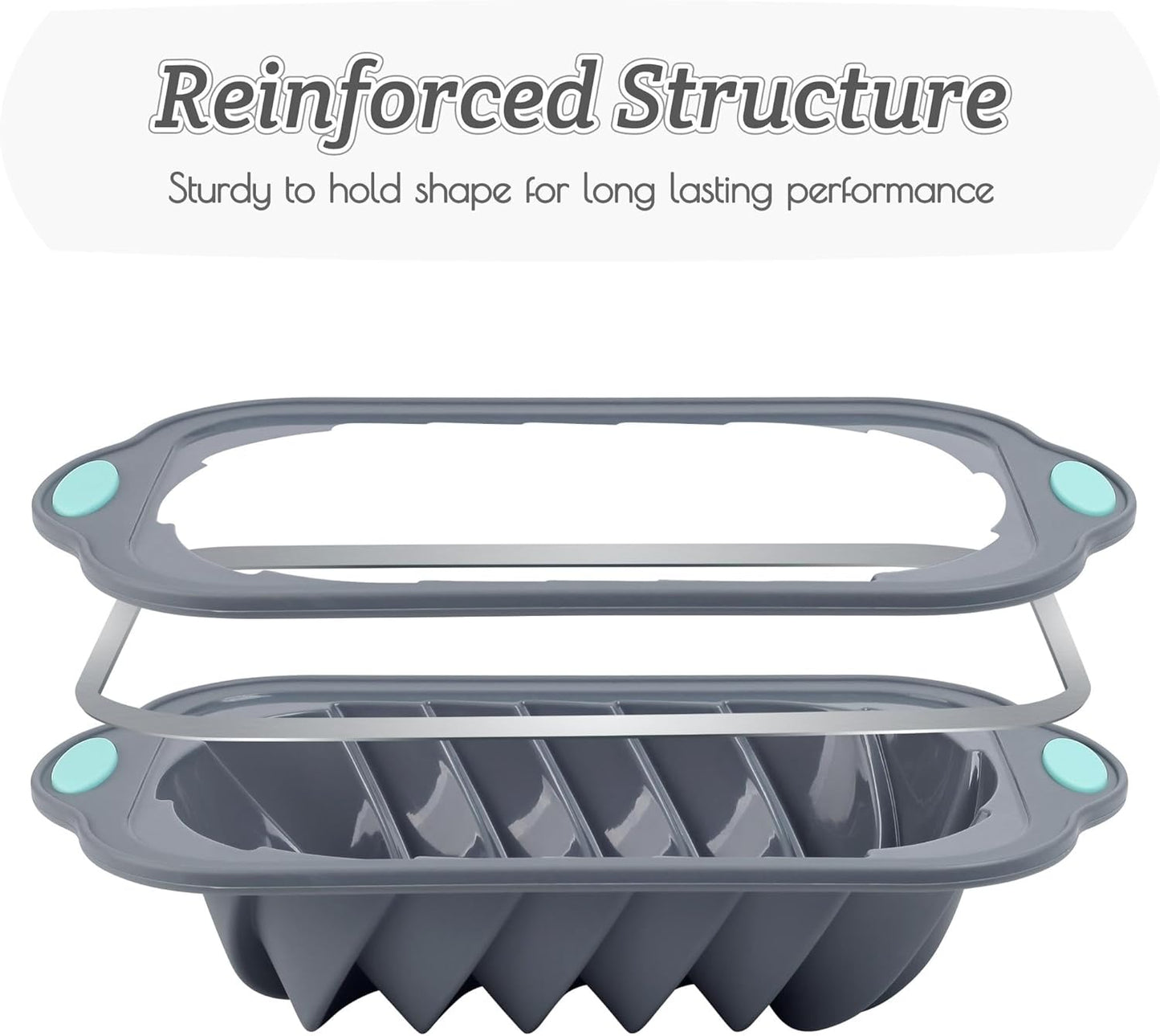 Silicone Bread Loaf Pan, Non-Stick Food Grade Baking Mold with Metal Reinforced Frame for Strength