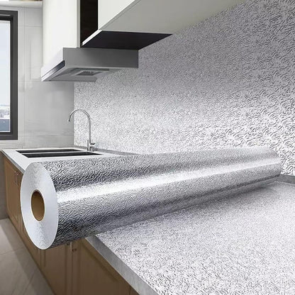 Kitchen Waterproof Oil Proof Aluminum Foil Sticker, Removable Self Adhesive Paper for Countertops (15.7"x197")
