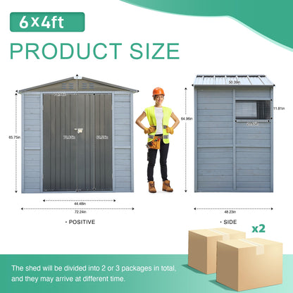 Jaxenor 6x4 FT Outdoor Wood Storage Shed, Garden Tool Shed with Windows, Outside Storage Shed Waterproof for Backyard, Garden, Patio, 4 Vents (Without Floor) Gray